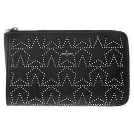 Bolso clutch de cuero negro con estrellas Jimmy Choo Negro