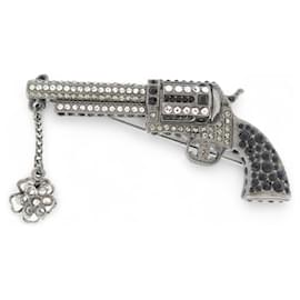RARE CHANEL REVOLVER BROSCHE PARIS DALLAS 2014 WEISS SCHWARZ STRASS Silber
