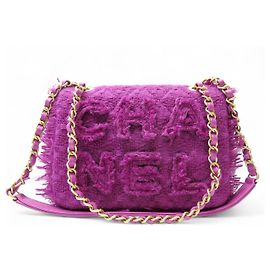 NEUF SAC A MAIN CHANEL AS0974 TWEED GIANT LOGO RECTANGLE VIOLET FLAP BAG Violet