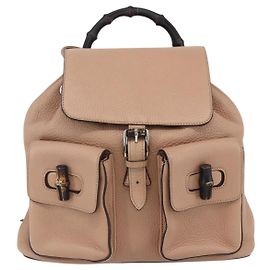 Mochila de couro vintage Gucci com bambu Bege
