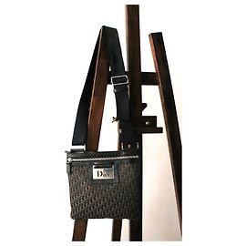 Borsa a spalla Dior in tela e pelle marrone e nera Nero