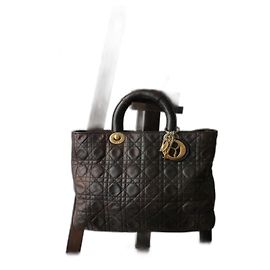 Dior Lady Dior handbag in vintage brown leather Brown