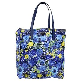 Prada Floreal Tote Impreso Tessuto Grande Azul