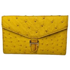 Autre Marque Vintage Ostrich Leather Wallet Yellow Yellow