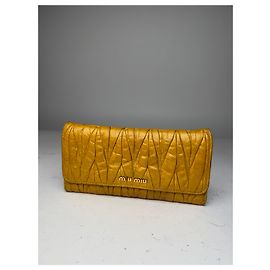 Vintage Miu Miu Metalassee Leather Wallet Yellow Yellow