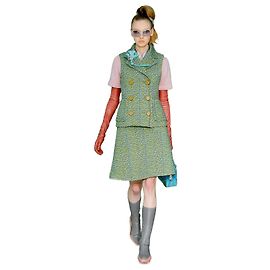 Prada Fall 2015 Droplet Print Flared Skirt Blue Green