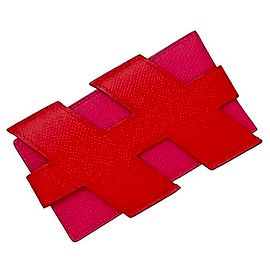 Tarjetero Hermès en cuero rojo y rosa Rosa Roja