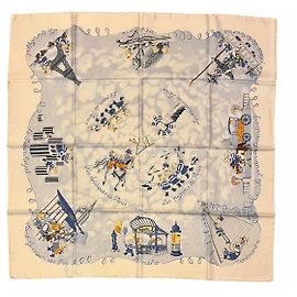 Pañuelo de seda Hermès The Triplets blanco 90x90 Blanco