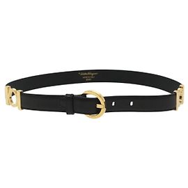 Salvatore Ferragamo Gancini Belt Leather Thin Black