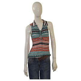 M Missoni Multicolor Patterned Knit Sleeveless Blouse Collared Polo Top size M Multiple colors