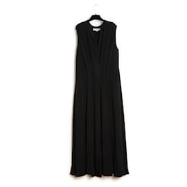 Yves Saint Laurent YSL Robe FR40 Black Silk Crepe Fold Maxi Dress UK12 US10 Noir