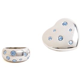 Yves Saint Laurent 1990s Parure Brooch Ring TDD52 Silver Set Brooch Ring USUS6 Silvery