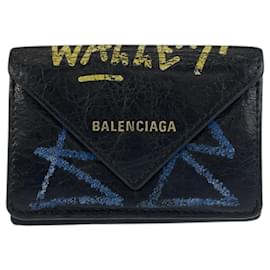 Balenciaga-Carteira dobrável mini em couro preto Graffiti da Balenciaga-Preto