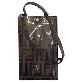 Fendi Zucca Pattern Brown Leather Smartphone Holder Brown