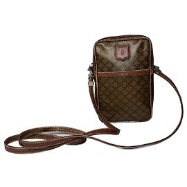 Céline Sac messager en cuir verni monogramme Celine Paris vintage marron kaki Kaki
