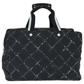 Chanel Travel Line Boston Bag Printed Nylon Small Black