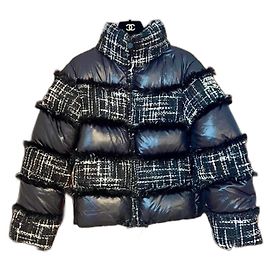 Chanel "Coco neige" down jacket in tweed and polyamide Black White
