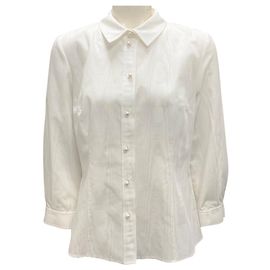 Blusa Icono Marfil Carolina Herrera con Botones de Perla Blanco
