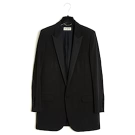 Saint Laurent-Saint Laurent 2014 Smoking Jacket FR40 Slimane Black Wool Tuxedo Jacket UK12 US10-Black