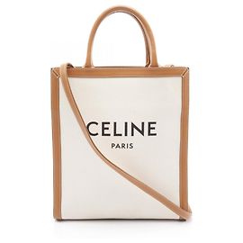 Céline Sac cabas vertical petit Celine Marron Blanc