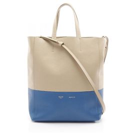 Céline Celine Vertical Small Cabas Tote Bag Blue Beige
