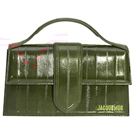Jacquemus-Jacquemus Le Grand Bambino Leather top Handle bag in Red glossed leather & strap-Dark red