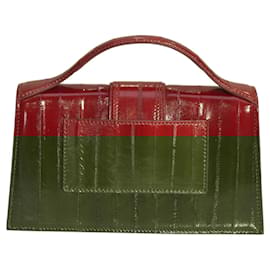 Jacquemus-Jacquemus Le Grand Bambino Leather top Handle bag in Red glossed leather & strap-Dark red