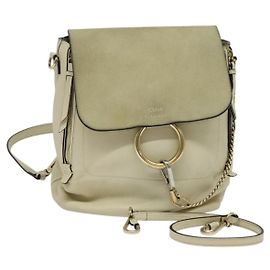 Chloé Chloe Faye Backpack Leather and Suede Medium Beige