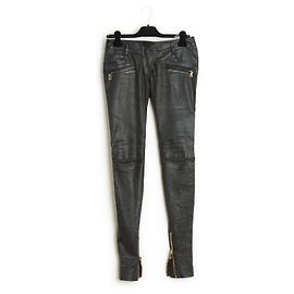 Balmain Black Leather Slim Pants FR36 UK8 US27 Black