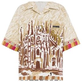 Camisa Prada de algodão estampa Duomo di Milano Bege Bege