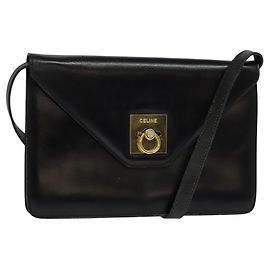 Céline Bolsa de Ombro Envelope Celine em Couro Preto