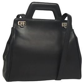 Salvatore Ferragamo Soft W Tote Leather Small Black