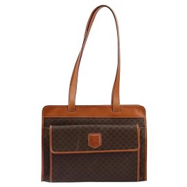 Céline Bolsa tote Macadam vintage Celine em lona e couro Marrom