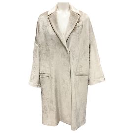 Beige Samt-Mid-Length-Mantel von Brunello Cucinelli Beige