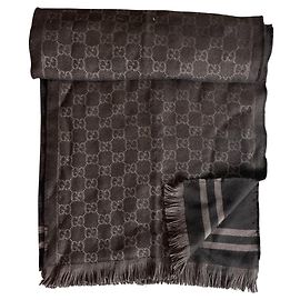 Gucci Scarf Grey Wool Men Grey