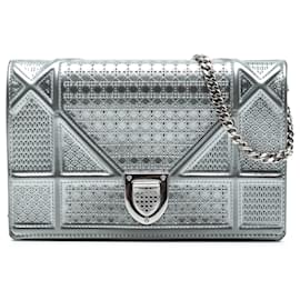 Dior-Dior Silver Baby Patent Microcannage Diorama Crossbody-Silvery