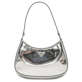Prada Silver Brushed Leather Cleo Shoulder Bag Silvery