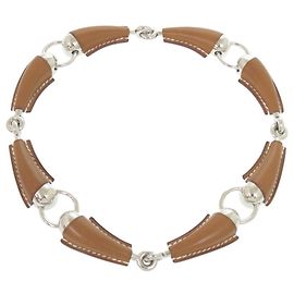 Colar Hermès Epure Equestre Vaubarenia/Fauve Marrom Prata