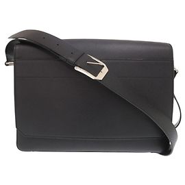 Valextra V-Line Leather Black Shoulder Bag Black