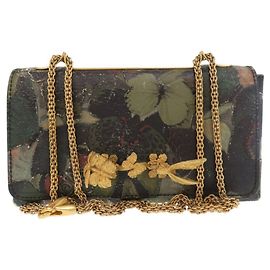 Borsa a spalla in pelle verde con catena Farfalla Valentino Garavani Verde