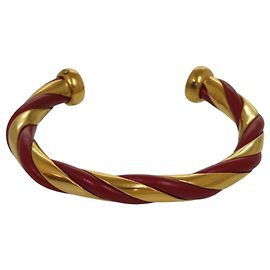 Hermès Hermes Twist Metal Leather Bangle Red Golden