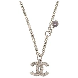 Colar de metal com strass e pérolas falsas Chanel Coco Mark em prata Prata