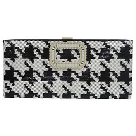 Roger Vivier Sequined Houndstooth Silk Clutch Bag Black Pink White