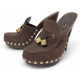 LOUIS VUITTON MULES MIT ABSATZ 38.5 LEDER SUEDE BRAUN Braun