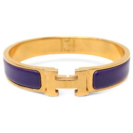 Hermès BRACELETE HERMES CLIC H VIOLETA 17,5CM PLACA DE OURO AMARELO + CAIXA BANGLE Roxo