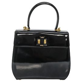 Salvatore Ferragamo Gancini handbag Patent leather Black