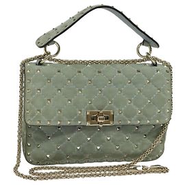 Valentino Garavani Rockstud Spike Flap Bag Quilted Suede Medium Blue