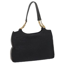 Bally Vintage Chain Shoulder Bag Quilted Leather Black