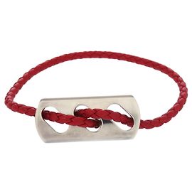 Pulseira de couro Hermès com charm em prata 925 Prata Vermelho