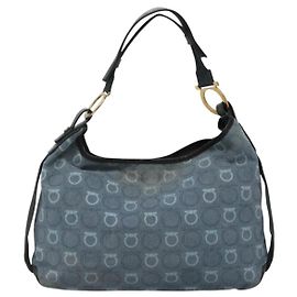 Borsa a Spalla Gancini in Tela Salvatore Ferragamo Blu